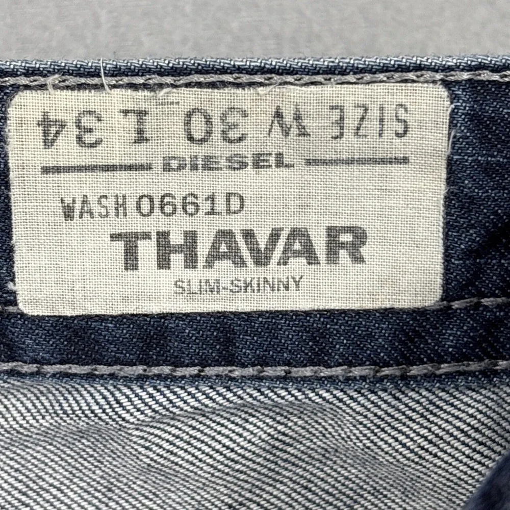 Diesel Industry Thavar Jeans Mens 30x34 Slim Skinny Distressed Blue Denim‎